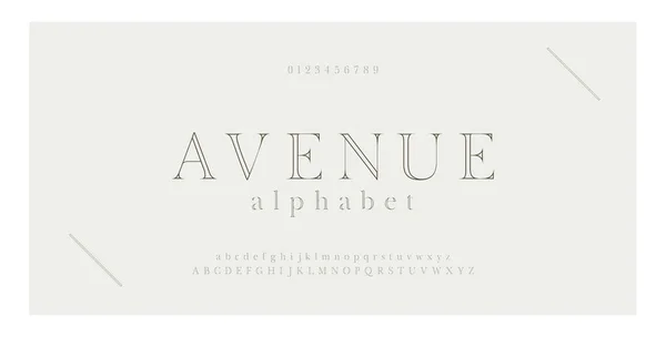 Elegante Alfabeto Letras Serif Fonte Número Clássico Lettering Minimal Fashion — Vetor de Stock
