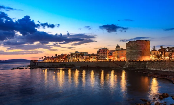 Alghero Torre Sulis Noche —  Fotos de Stock