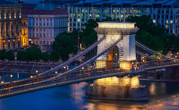 Chain Bridge Budapeste Anoitecer — Fotografia de Stock