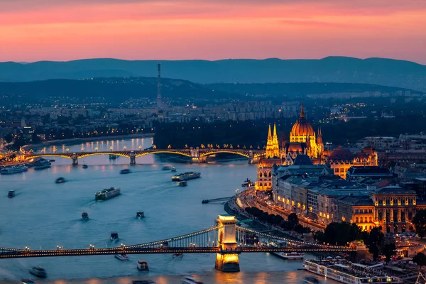 Budapest Panorama Van Stad Bij Nacht — Stockfoto