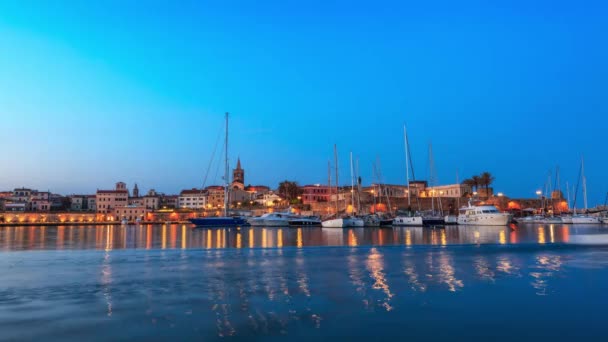 Port Alghero Sunrise Blue Hour Time Lapse Uhd — Stock Video