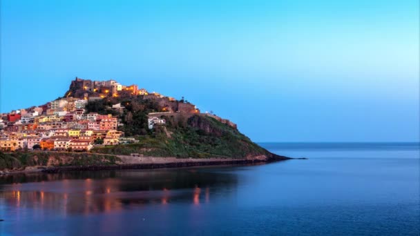 Castelsardo Sunrise Modrá Hodina Časová Prodleva Uhd — Stock video