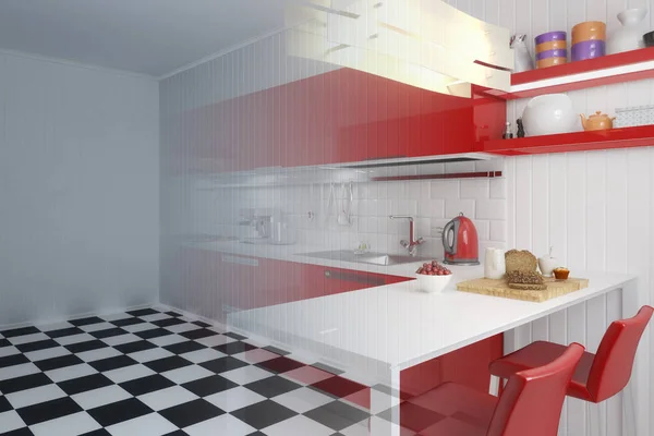 Cocina Rojo Concepto Visualización — Foto de Stock