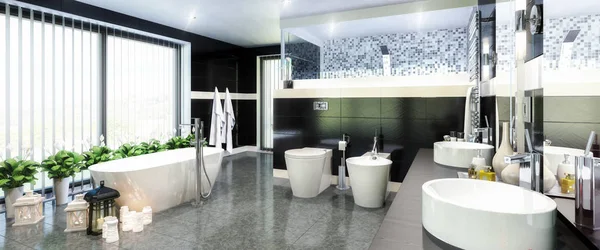 Luxurious Bathroom Furnishing Panoramic Visualization — Stock Photo, Image