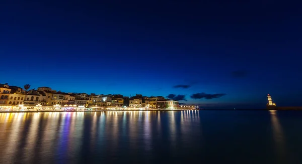 Chania Stary Port Przez Godzinę Niebieski — Zdjęcie stockowe