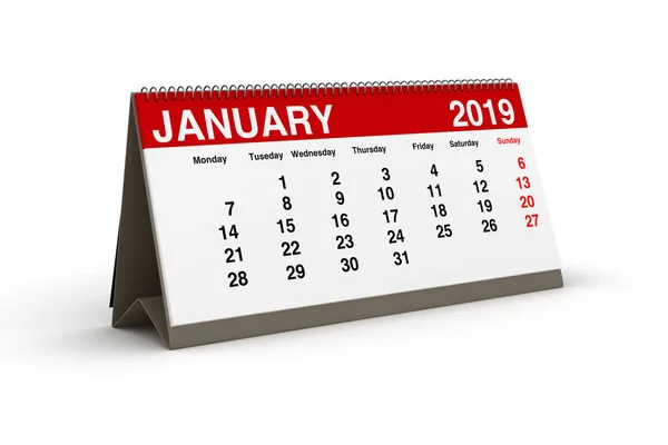 Gennaio 2019 Calendario Tavolo Come Illustrazione — Foto Stock