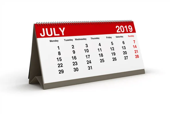 Juli 2019 Tischkalender Als Illustration lizenzfreie Stockbilder