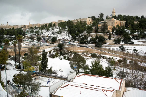 Jeruzsálem Régi Város Falu Körül Során Hóvihar — Stock Fotó