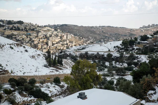 Jeruzalem Oude Stad Dorpen Rond Tijdens Een Sneeuwstorm — Stockfoto