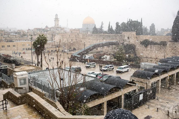 Храмовая Гора Иерусалиме Купол Скалы Снегу — стоковое фото