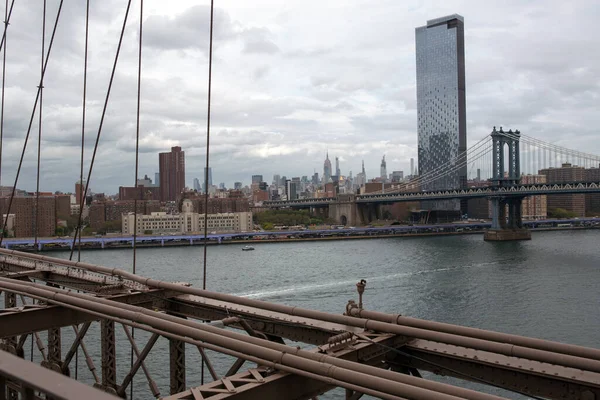 Edifícios Nova Iorque Vistos Ponte Brooklyn — Fotografia de Stock