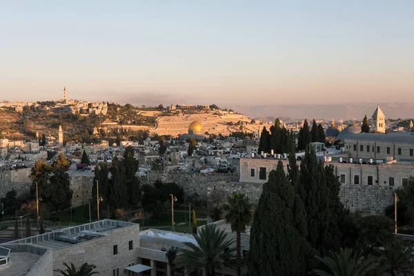 Oude Stad Luchtfoto Zonsondergang Vanaf Notre Dame Van Jeruzalem Centrum — Stockfoto