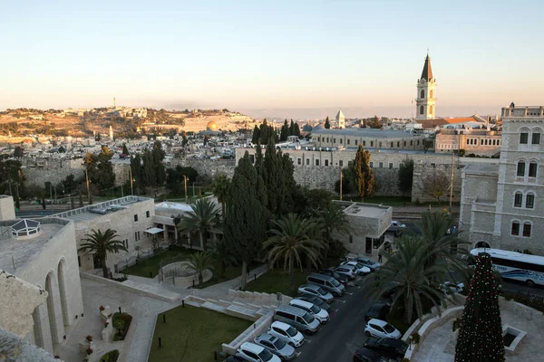 Vista Aérea Cidade Velha Por Sol Notre Dame Centro Jerusalém — Fotografia de Stock