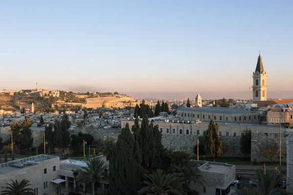 Città Vecchia Vista Aerea Sul Tramonto Notre Dame Gerusalemme Centro — Foto Stock