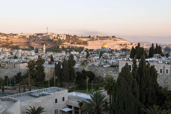 Temple Montagne Jérusalem Vieille Ville Vue Aérienne Sur Coucher Soleil — Photo
