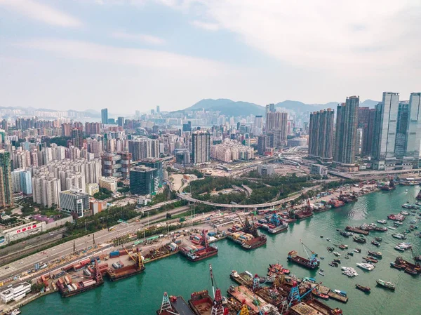 香港島と九龍半島の航空写真 — ストック写真