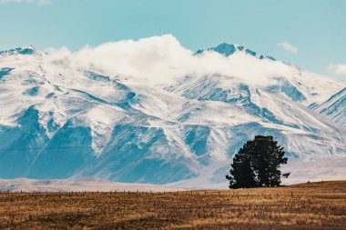 Yeni Zelanda manzaralı dağ manzarası gündüz Cook Dağı Ulusal Parkı 'nda çekildi