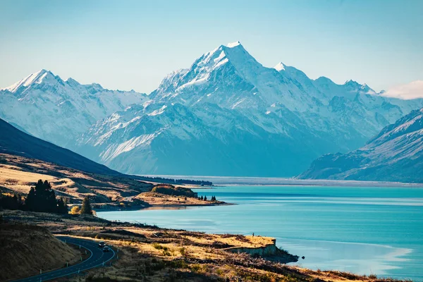 Δρόμο Για Cook Ψηλότερο Βουνό Στη Νέα Ζηλανδία Γραφική Οδό — Φωτογραφία Αρχείου
