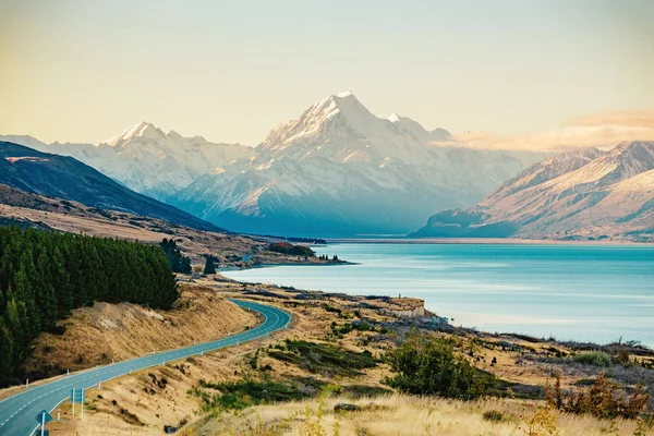 Route Vers Mont Cook Haute Montagne Nouvelle Zélande Route Panoramique — Photo