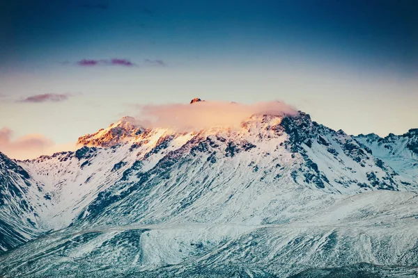 Karla Kaplı Dağ Gün Batımında Cook Peak Dağı Nda Cook — Stok fotoğraf