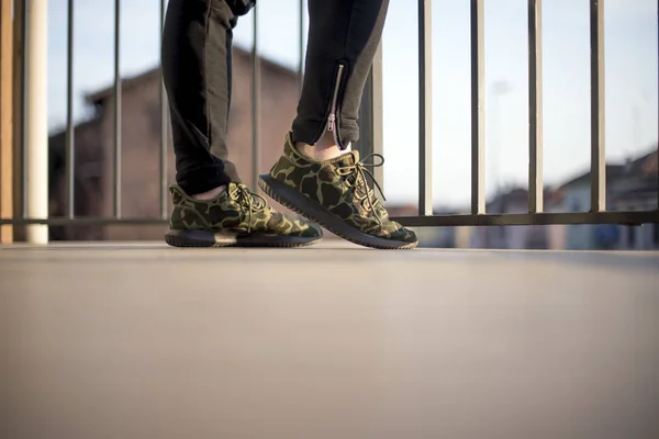 Pavia Italy February 2018 Man Wearing Pair Adidas Tubular Shadow — Stock Photo, Image