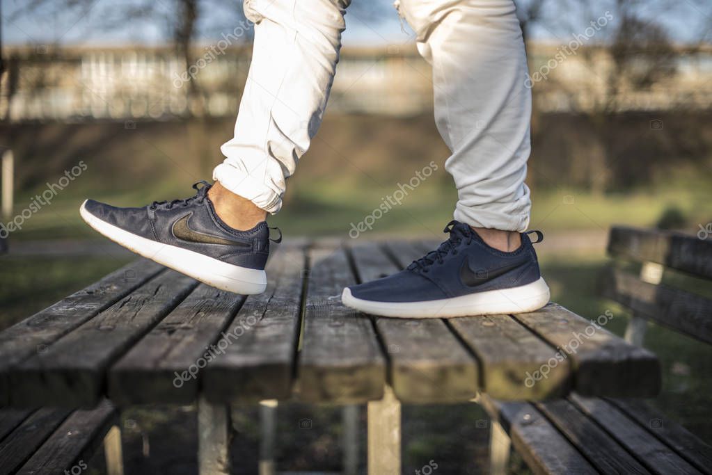 Pavia, Italy - December 13, 2017: Nike Roche Run 2 shoes in the street