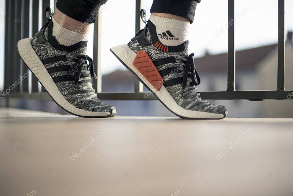 Pavia, Italy - January 17, 2018: Adidas NMD_R2 PK indoor