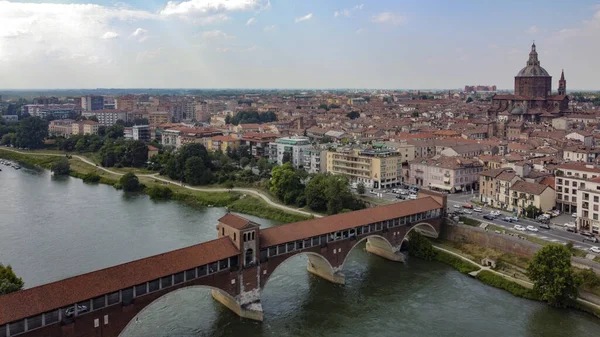Klassisches Luftbild Von Pavia Italien Nachmittag Die Kuppel Und Die — Stockfoto