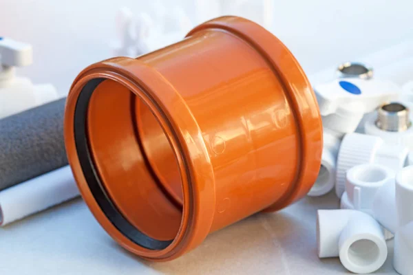 Orangefarbene Kunststoffkupplung Für Externe Kanalisation — Stockfoto