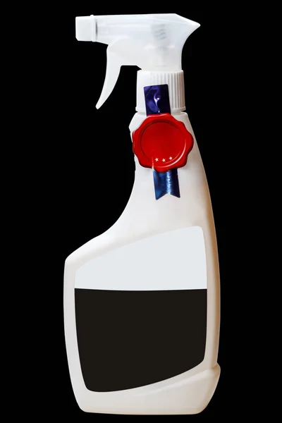 Bottiglia Plastica Con Spruzzatore Sfondo Nero Copia Spazio — Foto Stock