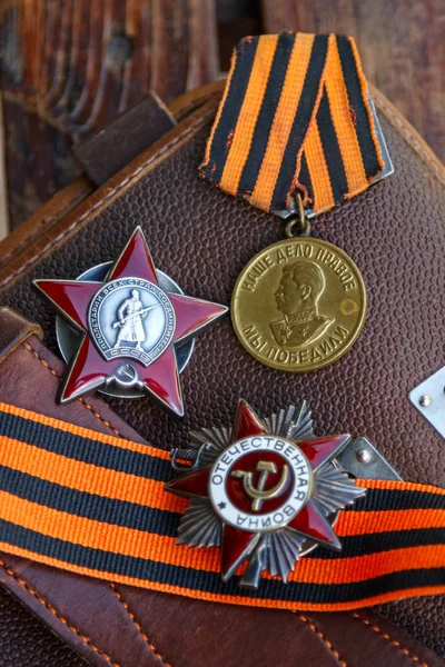Řád Velké Vlastenecké Války Rudá Hvězda Medaile Vítězství Nad Německem — Stock fotografie