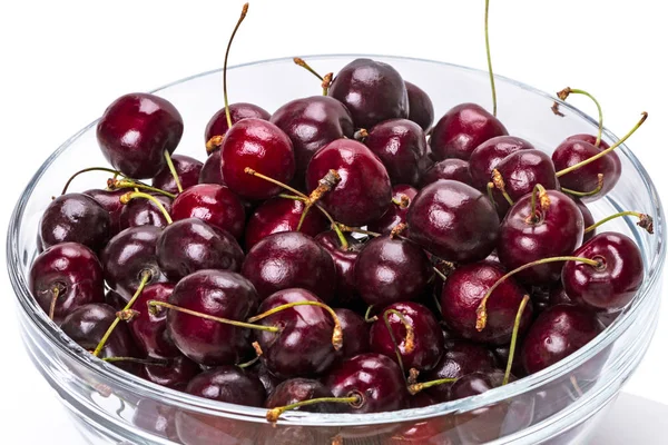 Ripe Maroon Cherry Glass Bowl Closeup — Stock Photo, Image