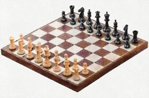 Pastel drawing chessboard with figures on white background