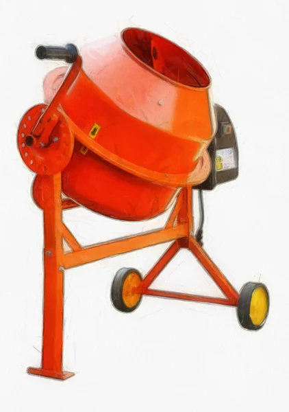 Watercolor Drawing Orange Concrete Mixer — Stock Photo, Image