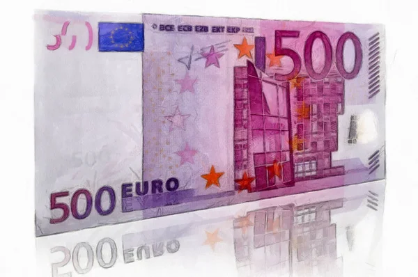 Aquarell Zeichnung 500 Euro Banknote Auf Weiß — Stockfoto