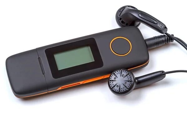 Компактный MP3 плеер и наушники — стоковое фото