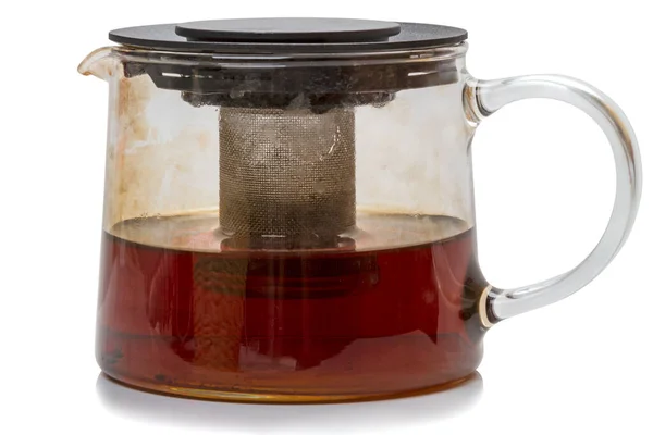 Прозрачный Чайник Чаем Белом Фоне — стоковое фото
