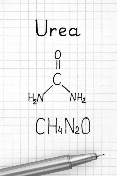 Fórmula Química Uréia Com Caneta Close — Fotografia de Stock