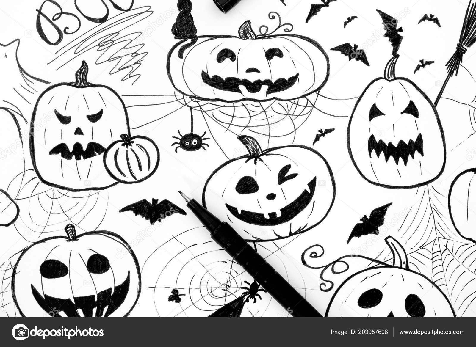 Concept Halloween Main Marqueurs Dessin Avec Stylo Noir Noir