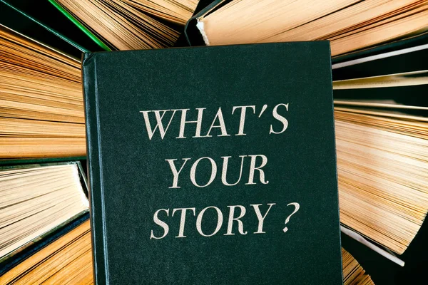 Вид Сверху Старые Книги Твердой Обложке Книгой What Your Story — стоковое фото