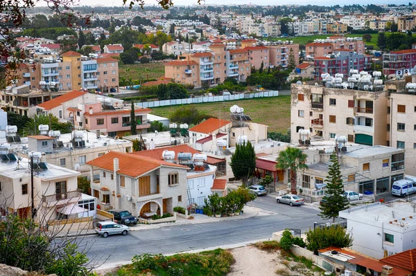 Pafos Chipre Noviembre 2015 Vista Panorámica Calle Con Casas Coches — Foto de Stock