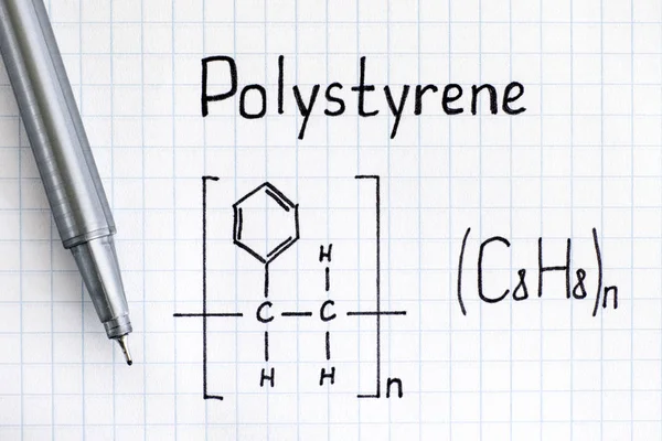 Fórmula Química Poliestireno Con Pluma Primer Plano — Foto de Stock