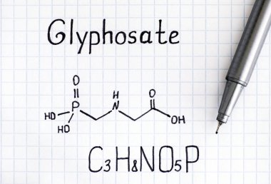 Glyphosate kimyasal formülü ile kalem. Yakın çekim.