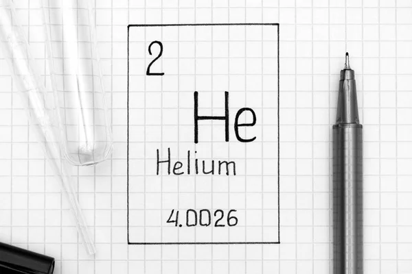Периодическая Таблица Элементов Химический Элемент Почерка Helium Черной Ручкой Пробиркой — стоковое фото