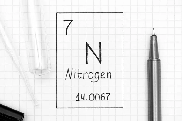 Tavola Periodica Degli Elementi Elemento Chimico Scrittura Azoto Con Penna — Foto Stock