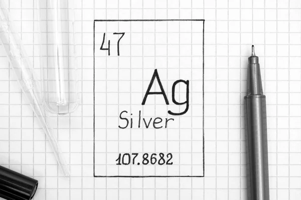 Tabela Periódica Elementos Elemento Químico Caligrafia Silver Com Caneta Preta — Fotografia de Stock
