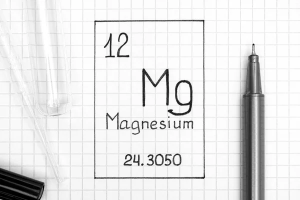 Tabela Periódica Elementos Elemento Químico Caligrafia Magnésio Com Caneta Preta — Fotografia de Stock