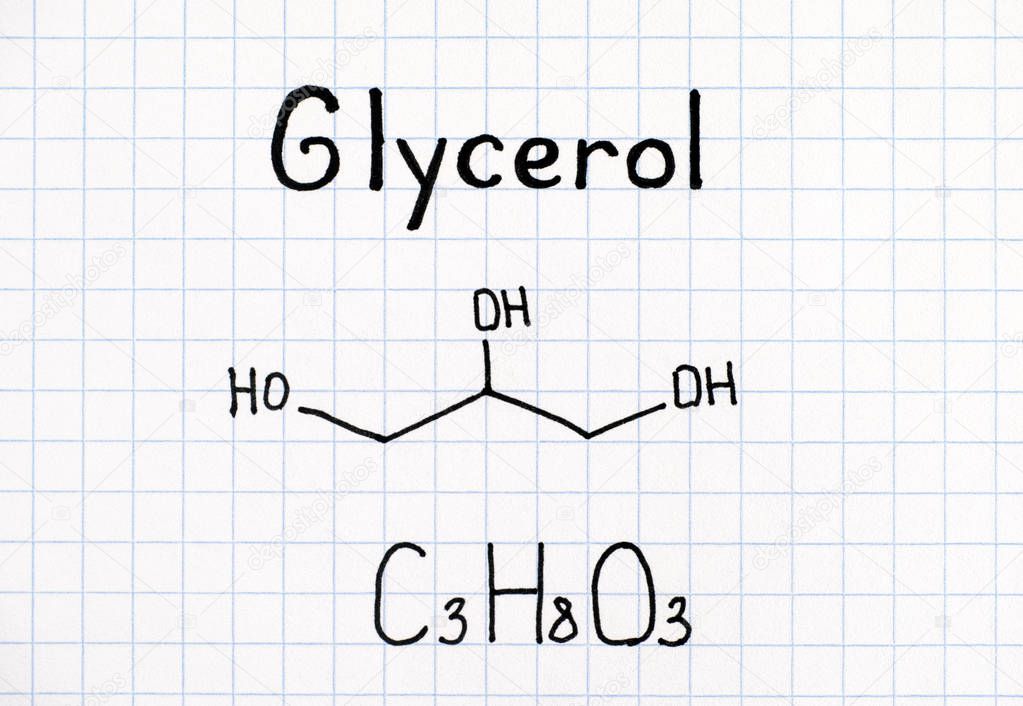 Chemical formula of Glycerol. Close-up.