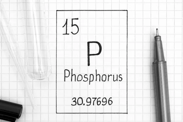 Tableau Périodique Des Éléments Élément Chimique Manuscrit Phosphore Avec Stylo — Photo