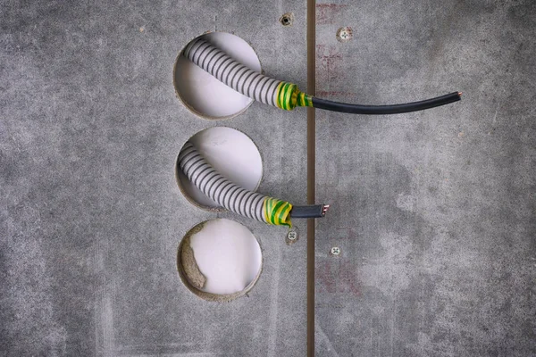 Tubos Corrugados Plástico Con Cable Eléctrico Dentro Que Sobresalen Pared — Foto de Stock
